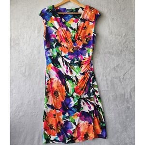 Lauren Ralph Lauren Dress Womens Size 8 Colorful Vibrant Floral Art Stretch